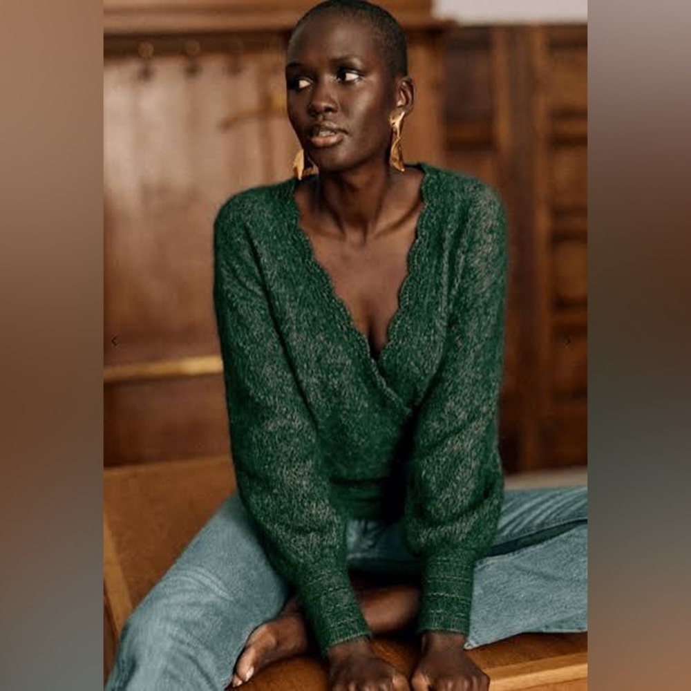 Sezane Nathalia Elegant Green Women's Sweater Jumper